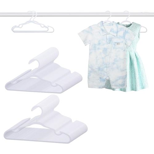 100 Pack White Baby Hangers 11.42 Inch & 12.91 Inch Each 50 Pack - Kids Non-Slip Clothes Hangers for Infant & Child, Durable Plastic Children's Hangers for Closet, Pants, Coats, Skirts