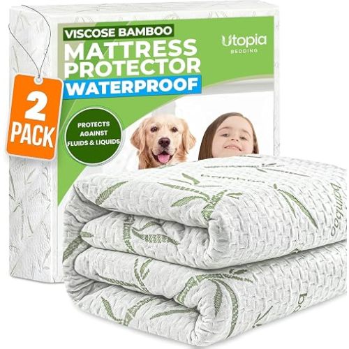 Bamboo Viscose Waterproof Mattress Protector Twin 2 Pack, fits 17" deep