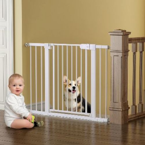 BabyBond 27-43 Inches Baby Gate for Stair and Doorway,with Extenders and Pressure/Hardware Mounting Kit, 36" Tall, White
