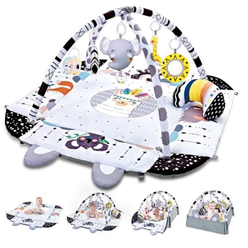 Baby Gym Play Mat, 8-in-1 Tummy Time Mat & Activity Gym, Washable Ball Pit, Infant Play Mat with Detachable Toys for Sensory Exploration and Motor Skill Development