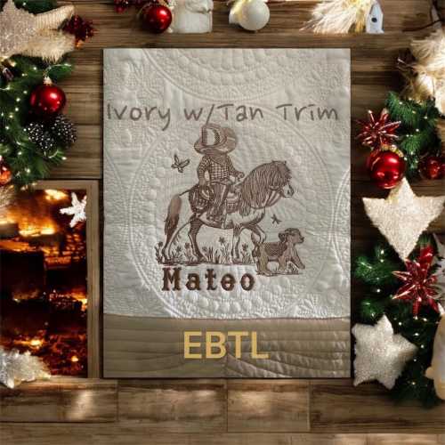 Cowboy Baby Quilt: Embroidered Western Nursery Blanket