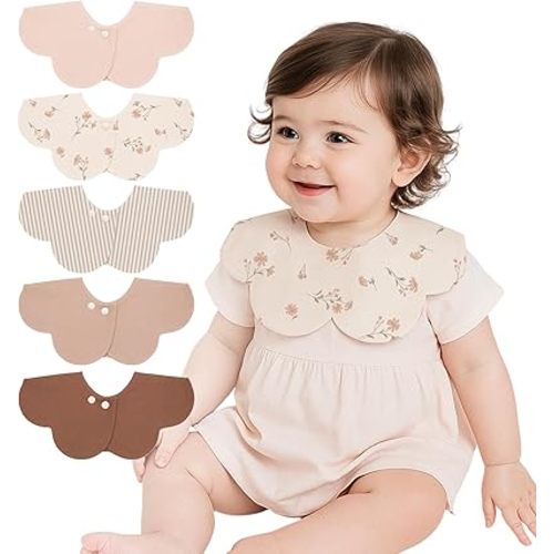 Niceye Rayon Made from Bamboo Baby Bibs 5-Pack, Silky Soft 360° Rotatable Petal Baby Bibs for Drooling and Teething, Adjustable Snap Closures, Baby Essentials for Newborn Gifts (Pink)