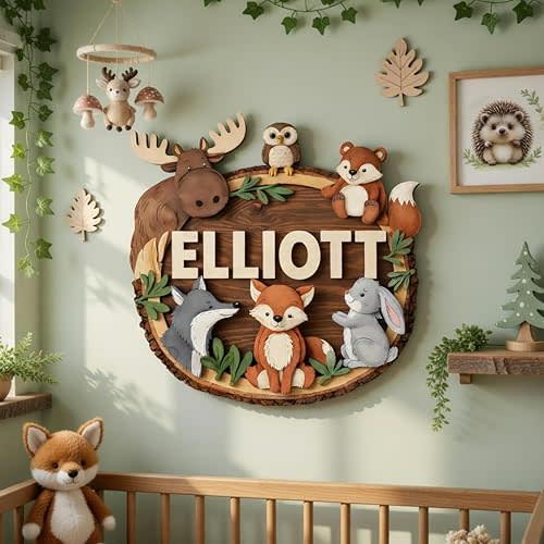 Personalized Baby Name Wooden Sign, Animals, Nursery Decor, Baby Gifts, Custom Name Sign, Wall Art, 8 Inch, Rustic