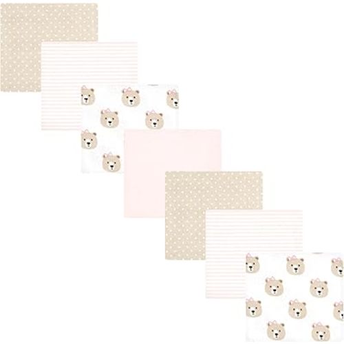 Little Treasure Hudson Baby Cotton Poly Flannel Receiving Blankets Multipack, Pink Taupe Bears, 30x30 inches