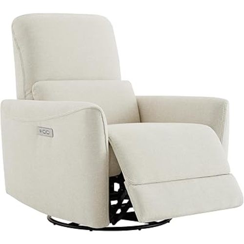 CHITA Power Recliner Chair Swivel Glider, FSC Certified Upholstered Living Room Nursery Reclining Sofa Chair with Lumbar Support, Linen