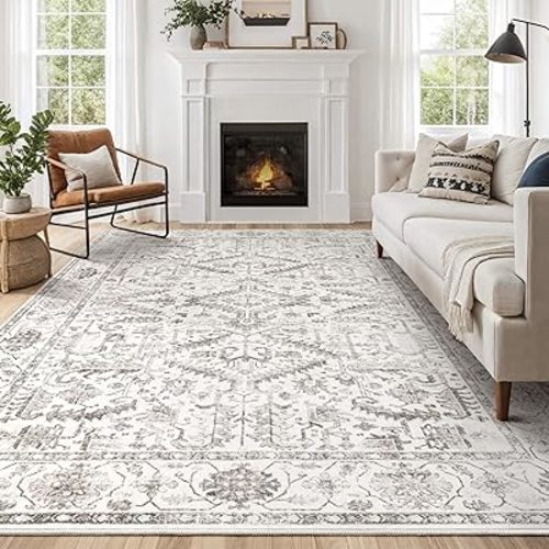 7x9 Area Rugs for Living Room - Washable Soft Large Vintage Rug Non-Slip Stain Resistant Traditional Stain Resistant Indoor Floor Low Pile Carpet for Bedroom Dining Room or Home Office - Blue
