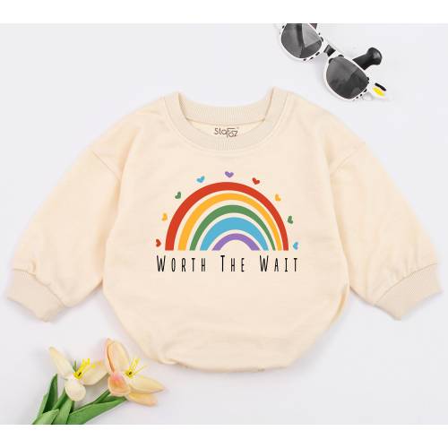 Rainbow Worth The Wait Baby Romper, Baby Rainbow Bodysuit, Pregnancy Announcement Gift, Baby Reveal, Baby Shower Gift, Baby Romper Shower