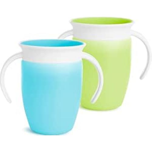 Munchkin® Miracle® 360 Trainer Sippy Cup with Handles, Spill Proof, 7 Ounce, 2 Pack, Green/Blue