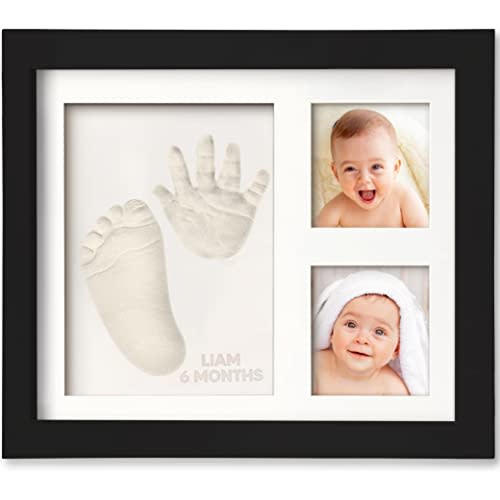 Baby Hand and Footprint Kit - Quick Dry Clay Baby Footprint Kit, Pets Paw, Newborn Keepsake Picture Frame for Boys, Girls, Personalized New Mom Gifts for Shower & Registry, Grandparents (Onyx Black)