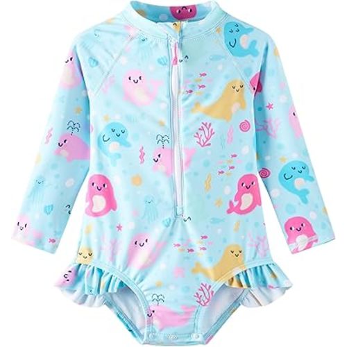 UMELOK Baby Girls' One Piece Swimsuit Rash Guard Swimwear Long Sleeve with UPF 50+ Sun Protection