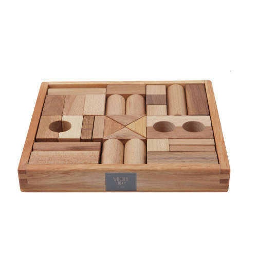 Wooden Natural Blocks in Tray - 30 Pcs