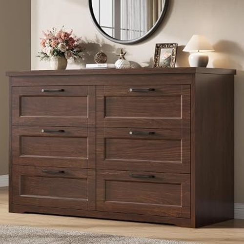 Jocoevol Brown 6 Drawer Dresser for Bedroom, 47.2" Modern Chest of Drawers