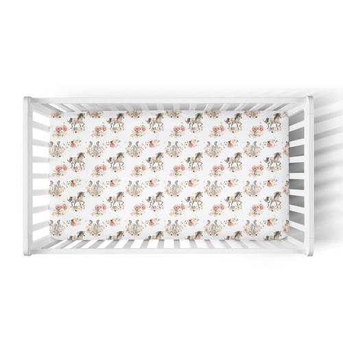 Floral Horse Crib Sheet for Baby Girl Horse Nursery- Custom Horse Baby Bedding - Custom Western Crib Sheet - Baby Girl Horse Shower Gift 355
