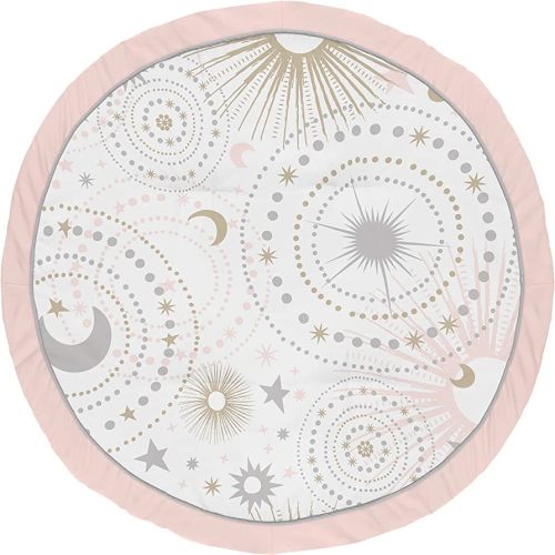 Sweet Jojo Designs Blush Pink, Gold and Grey Star and Moon Playmat Tummy Time Baby and Infant Play Mat for Celestial Collection