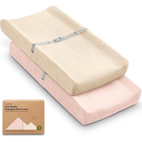 2-Pack Muslin Diaper Changing Pad Covers Boy, Girl,Soft Breathable (Cameo)