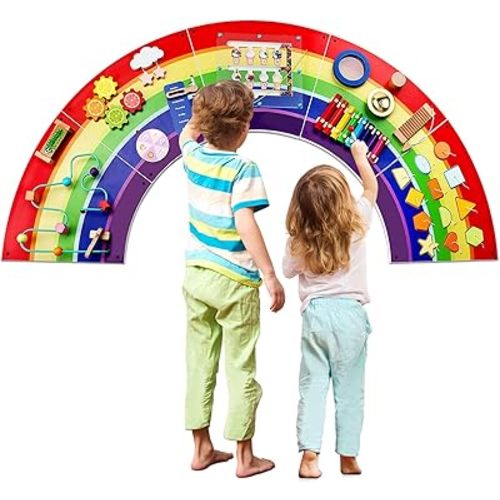 Activity Wall Toddlers Sensory Board: Busy Board - Sturdy Wooden Educational Montessori Toys for 3 Year Old - Safe Wall Activity Panel for Kids Gift - Daycare Learning Center Toddler Room Decor