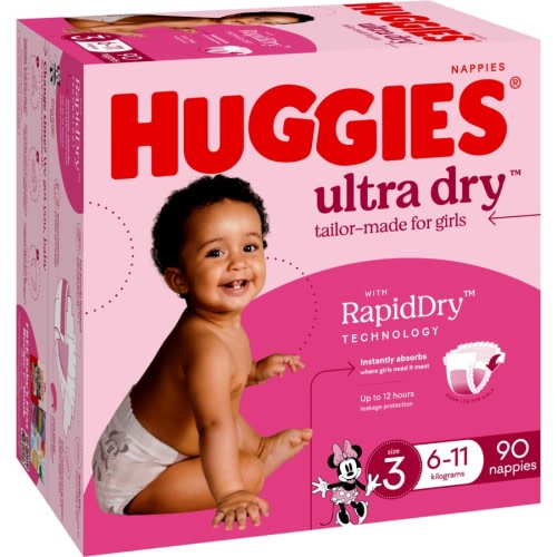 Huggies Ultra Dry Nappies Girls Size 3 (6-11kg) 90 Pack