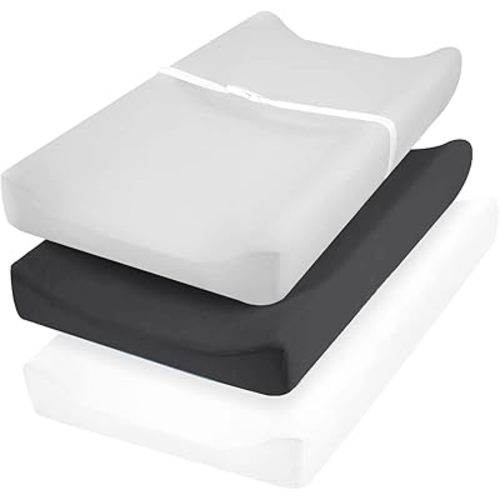 david's Kids 3 Pack Changing Pad Cover Set, Ultra Soft Breathable Cozy Microfiber Diaper Change Table Sheets for Baby Boys Girls Netural, Fit Most Changing Pads, White & Light Grey & Black