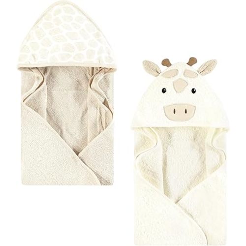 Hudson Baby Unisex Baby Cotton Animal Face Hooded Towel, Beige Giraffe, One Size
