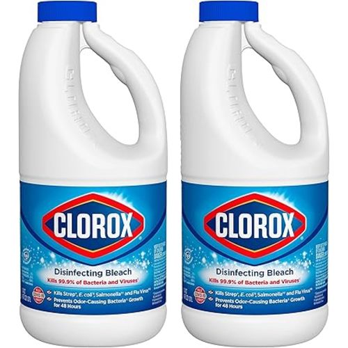 Clorox Bleach Cleaner, 2 Pack Original Concentrated Bleach, Easy Pour Bottle with Handle, Moldand Mildew Remover, Removes Stains and Whitens, 43 oz Each