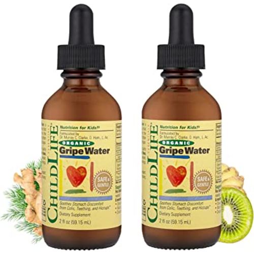 CHILDLIFE ESSENTIALS Organic Gripe Water for Babies & Newborns - Soothes Occasional Stomach Discomfort Associated with Colic, Teething, & Hiccups in Children, Gluten-Free - 2 Fl Oz (Pack of 2)