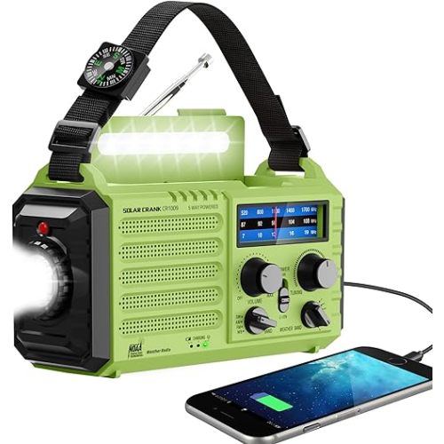 NOAA Weather Radio, Emergency Hand Crank Radio with Solar Charger, Portable Battery Operated AM FM Shortwave Radio with LED Flashlight, USB Charger, Earbud Jack, SOS Alert for Home Survival Hurricane