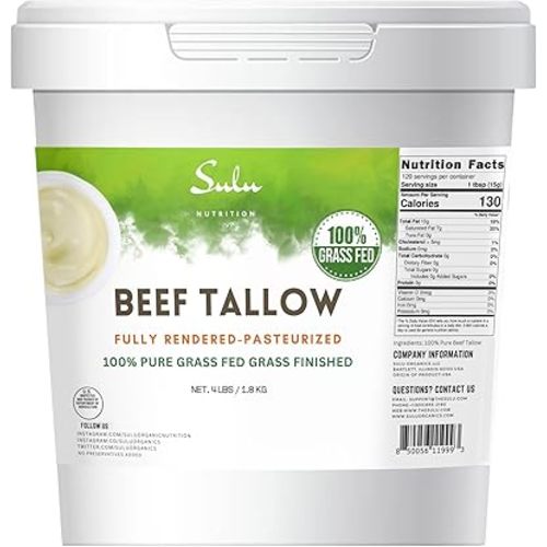 100% Pure Fully Rendered Grass Fed Grass Finished Beef Tallow- (4 lbs)
