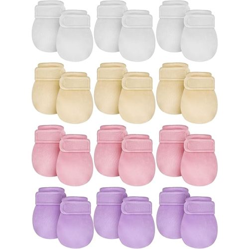 Newcotte 12 Pairs Adjustable Preemie Baby Mittens No Scratch Newborn Cotton Breathable Gloves Warm Mitts for Boys Kids