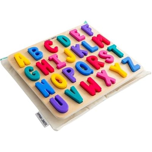 ABC Find & Fit Silicone Puzzle - Upper Case Alphabet Educational Toddler Learning Toy with Canvas Storage Bag - Durable, Fun, Hands-On Activity for Kids and Preschoolers - Ages 0+