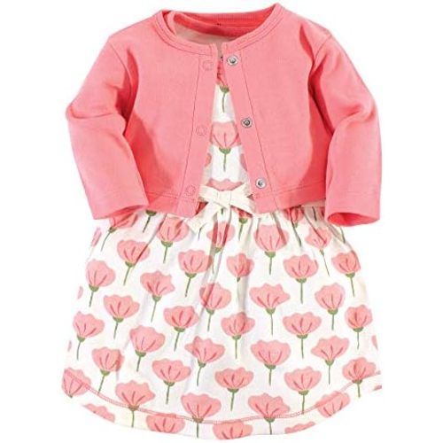 Touched by Nature Infant Toddler Girls Organic Cotton Dress and Cardigan, Rainbows Sunshine