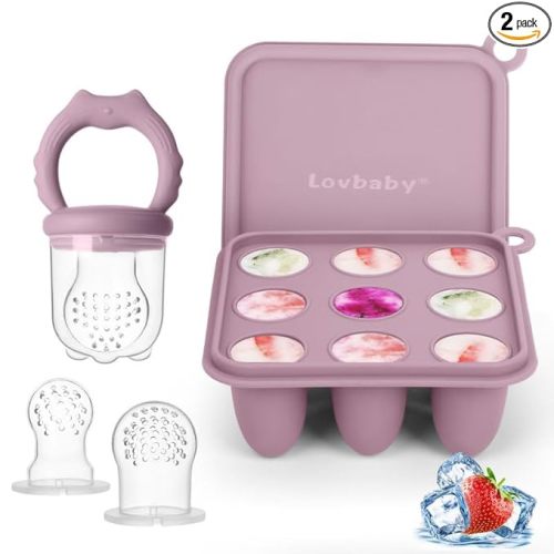 Baby Fruit Food Feeder Breastmilk Popsicle Molds, Silicone Food Freezer Tray for Cooling Teething Relief, Baby Food Feeder for Safe Infant Self Feeding, Includes 3 Extra Food Pacifier