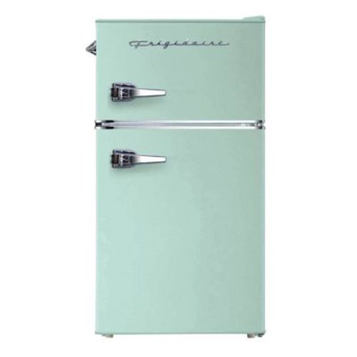 Frigidaire 3.2 cu ft 2 Door Retro Fridge with Side Bottle Opener Mint: Small Refrigerator, Manual Defrost, Top Door Freezer