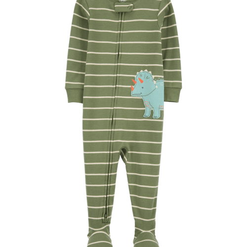 Green Baby Boy Dinosaur Striped Snug Fit Cotton Footie 1-Piece Pyjamas - Green | Carter’s Oshkosh Canada