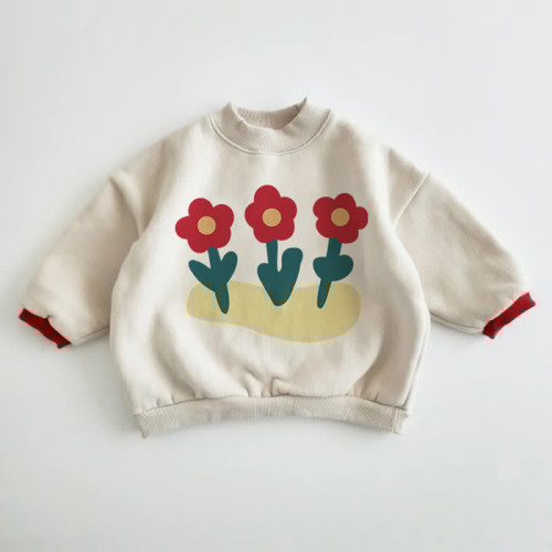 Baby Triple Red Flowers White Sweatshirt