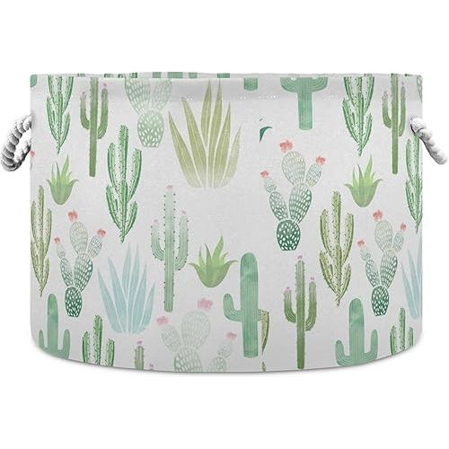 visesunny Storage Basket Green Cactus Nursery Hamper Basket Clothes Toy Storage Organizer Bin Box Collapsible Laundry Bag for Kid Room,Playroom,Bathroom,Living Room,Dorm,Office
