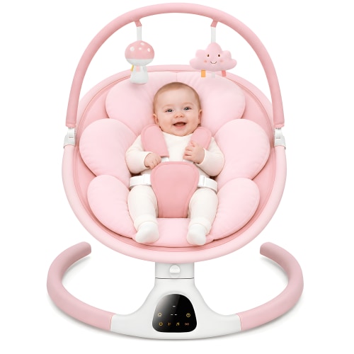 suihuooo Baby Swing for Infants,5 Speeds,10 Lullabies,5-Point Harness,Electric Rocking Chair for Toddlers with Bluetooth,Remote Control,Touch Panel,Pink