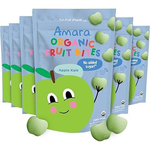 Amara Organic Fruit Bites Apple Kale - No Artificial Colors/Dyes, Added Sugar, Dairy-Free Fruit Snacks, Made with Organic Whole Foods, Healthy Fruit Snacks for Kids - 6 Pack