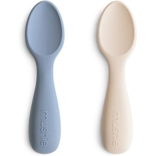mushie Silicone Toddler Starter Spoons | 2 Pack (Tradewinds/Shifting Sand)