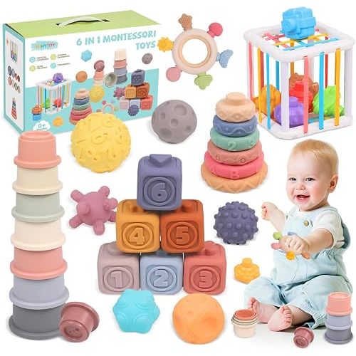 6-in-1 Montessori Baby Toys for 0-6-6-12 Months, Infant Learning Baby Gifts
