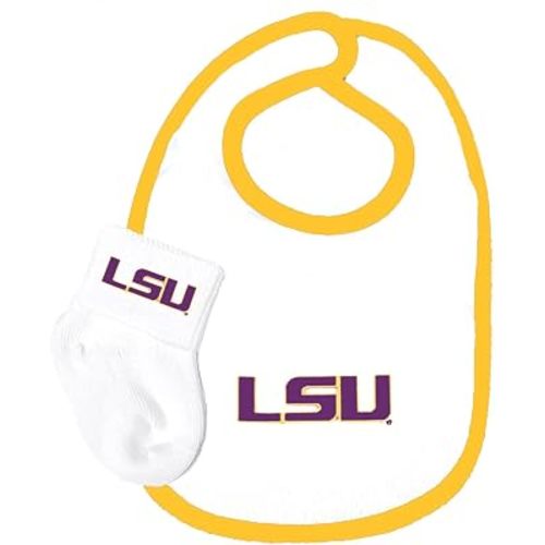 LSU Tigers Cotton Baby Bib and Socks Set - Gold Trim