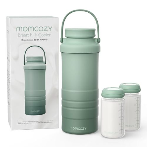 Momcozy 22oz Portable Breast Milk Cooler for Outdoor, Life Saver with 360° Total Cooling for 24 Hours, Larger Capacity Travel Breastmilk Chiller with 2pcs Baby Bottles for Breastmilk Storage, Green