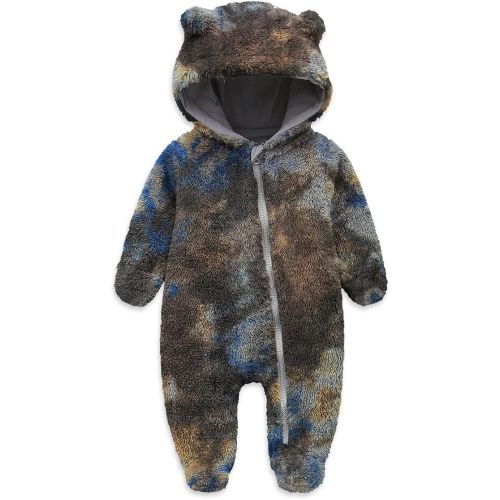 Jimonda Baby Tie Dye Snowsuit Winter Fleece Jumpsuit 0-18 Months, 100% Polyester Hooded Romper with Bear Ears for Infant