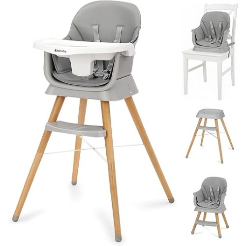 Ezebaby 6 in 1 Wooden High Chairs for Babies and Toddlers, Convertible Portable High Chair, Booster Seat for Dining Table,Toddlers Chair with Adjustable Legs & Dishwasher Safe Tray