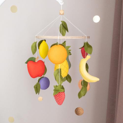 Neutral Fruit baby mobile Hanging crib mobile Felt fruit toy Fruit vegetables nursery decor Garden mobile Woodland mobile Baby shower gift