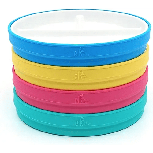 Elk and Friends Kids 6.7” Porcelain White Plates with Silicone Sleeves | Divided Plates | Suitable for Kids/Toddlers | Microwave & Dishwasher Safe | Non Slip | Snack Dishes