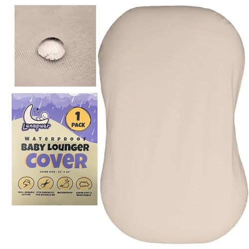 100% Waterproof Baby Lounger Cover - 2-Ply Organic Cotton Slipcovers Keep Your Lounger Clean & Your Baby Comfy - Machine Washable - (Lounger Not Included) - Cream