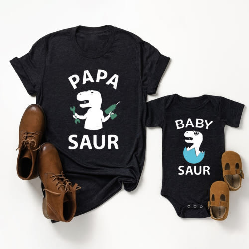 Trex Papa Baby Saur Dad and me Shirt & Baby Bodysuit