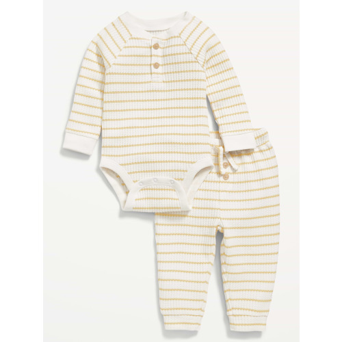 Long-Sleeve Thermal-Knit Henley Bodysuit and Pants Set for Baby