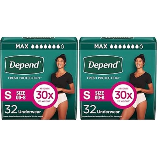 Depend Incontinence Underwear, Women, Small, 64 Count | Maximum Protection | Blush | Disposable