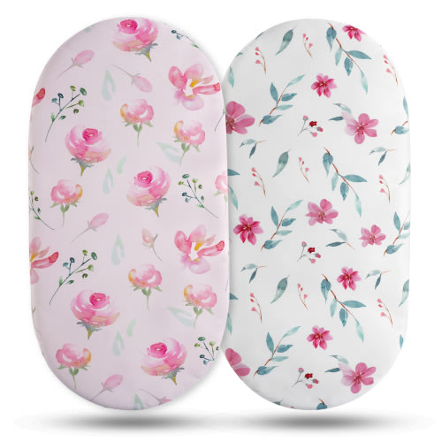 Gllquen Baby Bassinet Sheets 2-Pack Set for Newborn Infants Baby Boy Girls 32"X16", Pink Floral